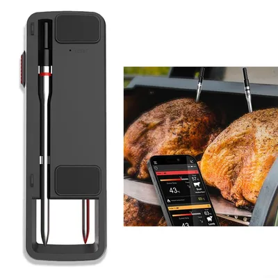 Produktbild von Bluetooth Grillthermometer, 2-Sonden BBQ, 100 m Reichweite, IP67 Wasserdicht, App-Steuerung, 72h Akku, Schnellmessung