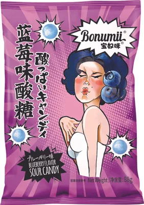 Produktbild von BONUMII Hartbonbons mit Brausefüllung, extra saure, Blaubeergeschmack 88g | Saure Bonbons Blauebeeren-Geschmack