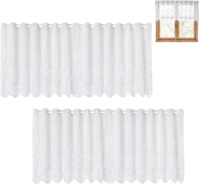 Produktbild von Vitrages modernes Bistro-Vorhang, 150 x 50 cm, halbtransparent, kurze Vorhänge für Küche und Wohnzimmer, mit Schmetterlingsmuster, Küchenvorhänge, Gardinen