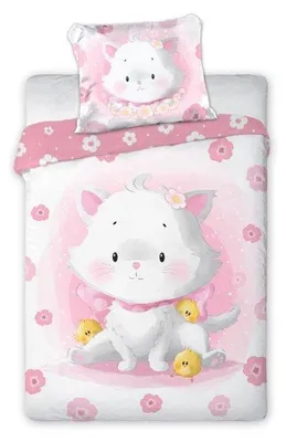 Produktbild von Baby Bettwäsche Set mit rosa Katze 2 tlg. 100x135 cm 100% Baumwolle