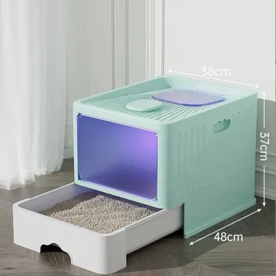 Produktbild von Katzentoilette - Automatische Selbstreinigende Katzenklo Box - XL Groß - Mit UV-Lampe Desinfektion - Geschlossenes Katzenhaus - Kunststoff - Grün