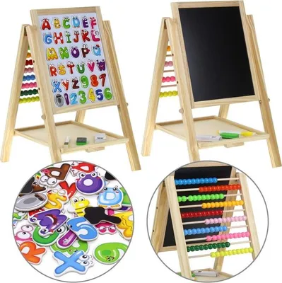 Zdjęcie produktu dla Tablica Drewniana Dwustronna Magnetyczna Kredowa Liczydło + Akcesoria