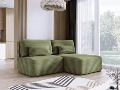 Obrázok produktu pre DomoHome Rohová sedacia súprava TILIA 213x158x95cm v tvare L Voľne stojaca morská pravá strana 150x213cm Funkcia spania a lôžko, Pohodlná obývacia plocha z tkaniny TILIA, Vrátane 4 zadných vankúšov