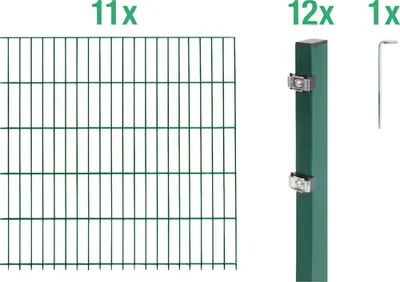 Obrázek produktu pro Alberts 652968 Doppelstabmattenzaun als 24 tlg. Zaun-Komplettset, grün, Höhe 140 cm, Länge 22 m