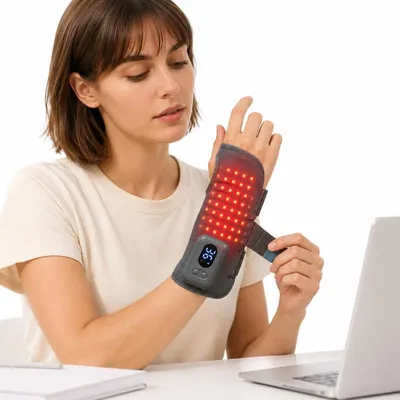 Produktbild von Infrarot Rotlicht Handgelenkbandage, kabellose Wärmebandage mit 2000mAh Akku, 7 Temperaturstufen, LED Display, 650nm 850nm