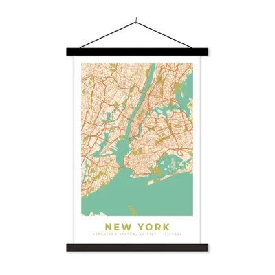 Produktbild von MuchoWow® Textilposter New York - Stadtplan - Vintage - Karte 120x180 cm mit schwarzem Rahmen - Fotos