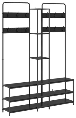 Immagine prodotto di Appendiabiti per cappotti con panca per scarpe, colore nero, legno di quercia