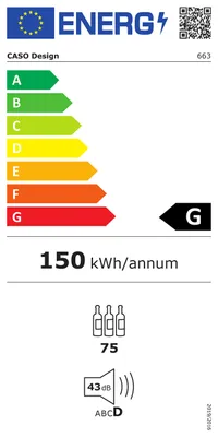 Produktbild von Caso 0663, Weinkühler mit Kompressor, Freistehend, 75 Flasche(n), 60 W, G, Edelstahl