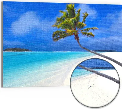 Produktbild von DEQORI Hybrid Leinwand Bild 90x60 cm 'Inselparadies' Wandbild Glas flach modern