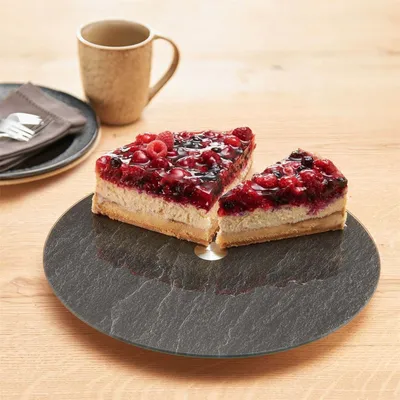Produktbild von Leonardo Turn Tortenplatte, drehbarer Kuchen teller mit Fuß, Glasplatte für Gebäck, schwarze Schieferoptik, Servier-Platte Ø 32,5 cm, Glas, 018700