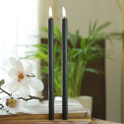Produktbild von LED Stabkerzen THEA - dünne Tafelkerzen - Echtwachs - H: 25cm - D: 1,3cm - schwarz - 2 Stück