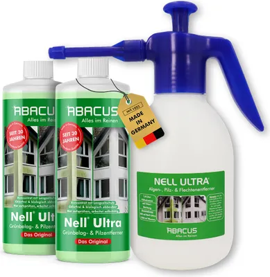 Produktbild von ABACUS® Nell Ultra Grünbelagentferner & Algenentferner Konzentrat Entfernt Grünbelag & Algen selbsttätig mit Langzeitschutz 2x 1000ml mit Sprühflasche