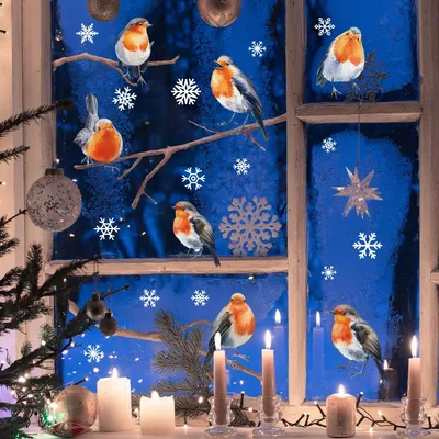 Produktbild von ®- XXL Winter Fensterbilder selbstklebend Vögel, & ÄSTEN (158x106 cm) I Fensterbilder Weihnachten wiederverwendbar Winterdeko Weihnachtsdeko Fenster GROß