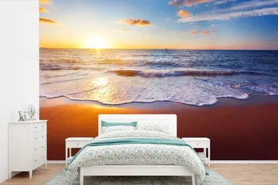 Produktbild von MuchoWow® Fototapete für Wohnzimmer oder Schlafzimmer Wandtapete Vinyl Motivtapete Strand - Meer - Sonne - Horizont - 360x240 cm - Vinyl-Tapete