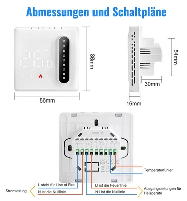 Produktbild von Smart WLAN Raumthermostat Fußbodenheizung Temperaturregler Touchscreen App-gesteuert mit Alexa und Google Home kompatibel 16A Elektrische Fußbodenheizung
