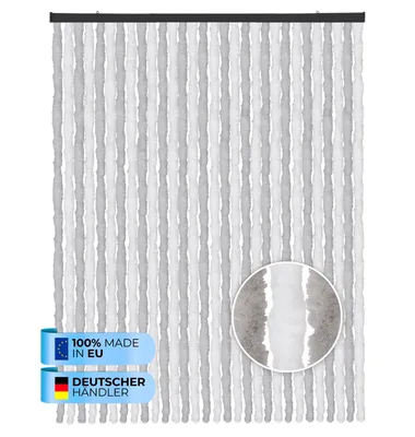 Produktbild von Flauschvorhang (100x200 cm) Türvorhang "Hellgrau - Weiß" als Insektenschutz für Balkon, Terrasse oder Wohnmobil, Wohnwagen, Pavillon