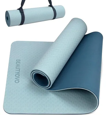 Image de Tapis de yoga antidérapant - 8 mm - 183 x 61 cm - TPE - Avec sangle de transport