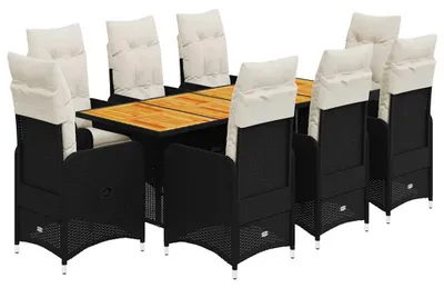 Produktbild von vidaXL 9-tlg. Garten-Bistro-Set mit Kissen Schwarz Poly Rattan