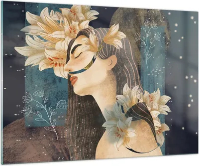 Produktbild von Bilder auf glas - Einteilig - Surreal Frau Blumen - 100x70cm - Glasbilder - Wandbilder - Bilder - zum Aufhängen bereit - Wanddekoration aus Glas - Glas Bilder - Wandbild auf Glas - GAA100x70-4743