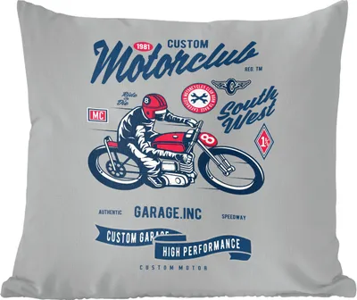 Produktbild von MuchoWow® Zierkissen Sofakissen Wohnzimmer Dekokissen 60x60 cm Motorrad - Helm - Vintage - Zeichnung - Sitzfläche - Foto Polster