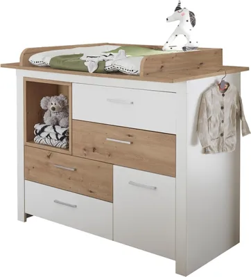 Image de Commode Filou – Commode moderne avec table à langer amovible, largeur 120 cm, disponible en blanc et en chêne artisanal – conçue pour préserver le dos, facile à entretenir et fabriquée de manière durable