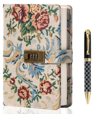 Produktbild von Tagebuch mit Schloss, Liniertes Notizbuch mit Stift, Hardcover, Stoffeinband, Rose, 15x22x3 cm