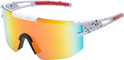 Produktbild von Uni Sonnenbrille 80er Fahrradbrille Sport Brille Retro verspiegelt Rot/Gelb/Blau-Weiß