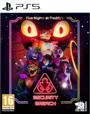 The image is a promotional artwork for the video game Five Nights at Freddy's: Security Breach, featuring the main characters.