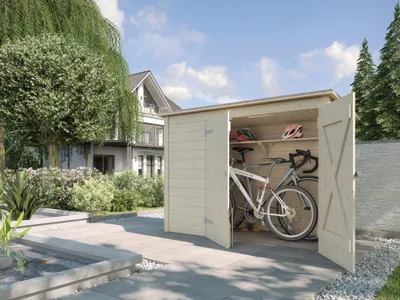 Produktbild von Fahrrad- und Mülltonnenbox, natur B x T x H 219 x 100 x 151