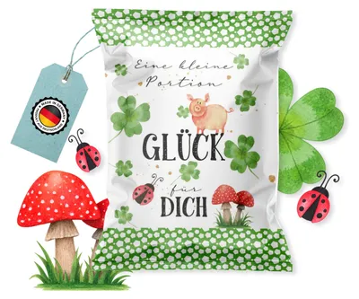 Produktbild von Fruchtgummi Tütchen Eine Portion Glück – Glücksbringer Gastgeschenk und Give-away100 Stück
