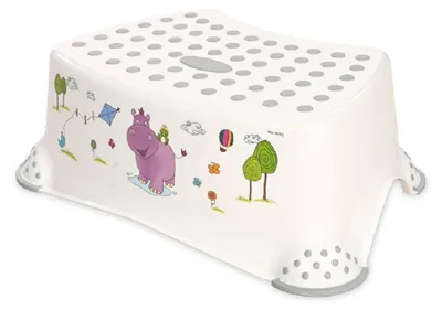 Immagine prodotto di Sgabello da bagno per bambini Lorelli a un gradino Hippo, sgabello antiscivolo, tacchetti in gomma