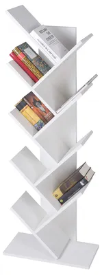Bücherregal mit 8 Ebenen, Baumform, 50x25x140 cm, Weiß, Holz