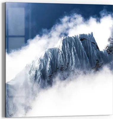 Produktbild von DEQORI Glasbild Echtglas 50x50 cm 'Gletscher in den Wolken' Wandbild Bild modern Deko