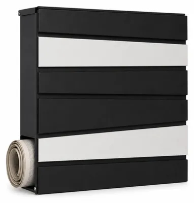Produktbild von Relaxdays Briefkasten mit Zeitungsfach, HxBxT: 38 x 37 x 11,5 cm, 4 Schlüssel, Wandpostkasten, Postkasten, schwarz-weiß, KI-generiertes Bild