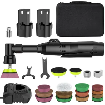 Produktbild von Mini-Autopoliermaschine - Kabellose Poliermaschine - Dual Action und Rotation - 5 Geschwindigkeitsstufen - 3 Poliergrößen 2,5/3,8/5,1 cm - 2 Akkus