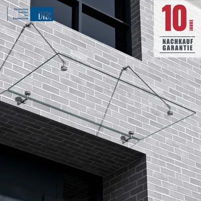 Produktbild von Mai & Mai Glasvordach Überdachung Transparenter VSG mit SGP Folie Vordach Edelstahl Wandhalterung Regenschutz Eingangsbereich 90x180cm VDG02K