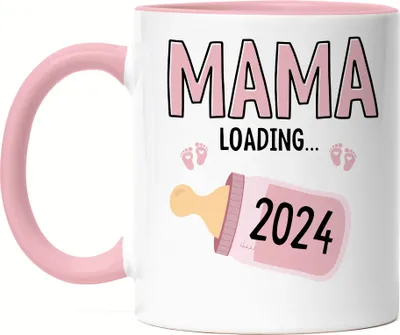 Produktbild von Mama Loading 2024 Tasse Rosa Geschenk Werdende Mama Babynews Mit Ladebalken Mutterschutz Schwangerschaft Geschenkidee