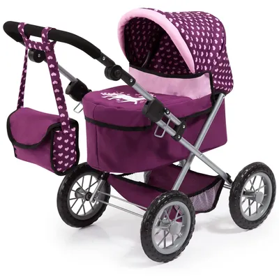 Produktbild von Bayer Design 13037AA Puppenwagen Trendy, mit Tasche, höhenverstellbarer Griff, große Räder, integrierter Korb, faltbar
