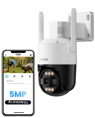 Produktbild von ZOSI 5MP Wi-Fi 6 Aurora Lux Überwachungskamera Außen, 360° Pan & Tilt WLAN Kamera mit KI Personen-/Fahrzeugerkennung, Vollfarb-Nachtsicht, C296A