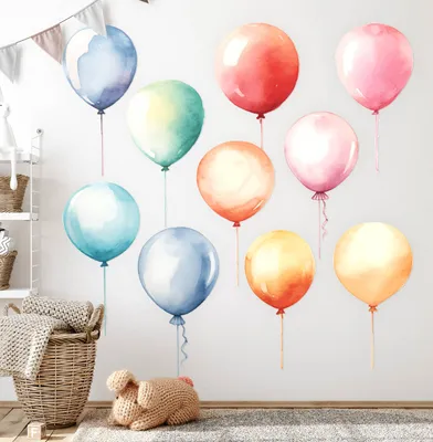 Produktbild von Bunte Luftballons– Wandgestaltung – Wandbilder Kinder – Motivtapeten Set – Wanddekor Kinderzimmer – Selbstklebende Wandsticker – 60x70 cm