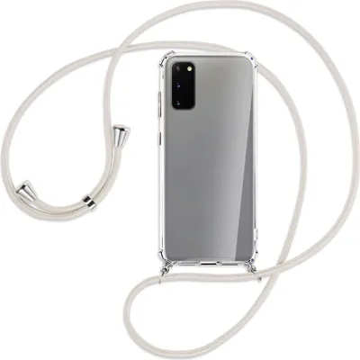 Produktbild von Handykette Backcover-Schutzhülle mit Band (Metall silberfarben) für Samsung Galaxy S20 (G980) - broken white