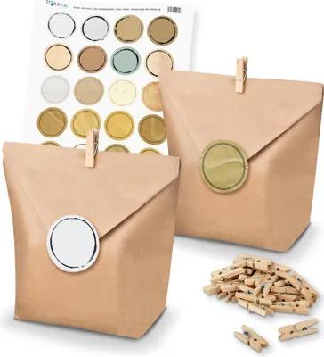 Produktbild von itenga SET Geschenktüten Vintage Papier Mix unlackiert (Motiv 74) 24 x Tüten + K