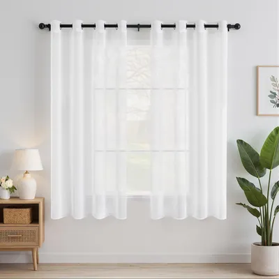 Productafbeelding van Omgoods - Transparante Voile Gordijnen met Oogjes - Set van 2 Stuks 140 x 160 cm Wit