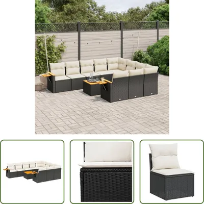 Produktbild von The Living Store 11-tlg. Garten-Sofagarnitur mit Kissen Schwarz Poly Rattan