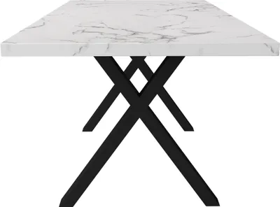 Produktbild von Flieks Esstisch mit X-A-förmigem Bein, Rechteckig Küchentisch Esszimmertische mit Metallbeinen, Schreibtisch Bürotisch, 140x80x76cm, Weiß