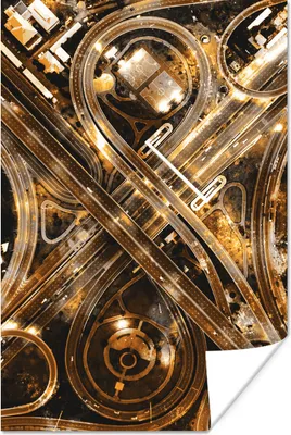 Produktbild von MuchoWow® Poster Gold - Autobahn - Städte 80x120 cm - Papierdruck