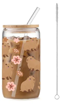 Obrázek produktu pro Pohár s víkem a brčkem s motivem kapybary