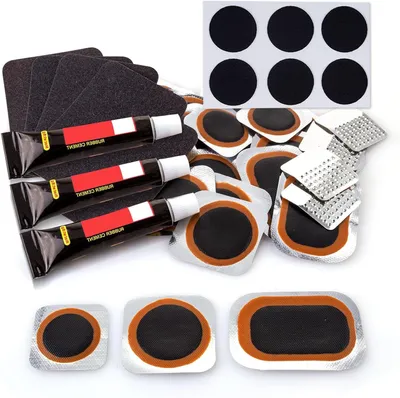 Zdjęcie produktu dla Zestaw do naprawy opon rowerowych - zestaw do naprawy dętek - naprawa opon rowerowych - 30 łatki samoprzylepne - 18 x 13 x 1,8 cm - czarne