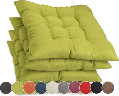 Produktbild von Sunnypillow 4er Set Stuhlkissen mit Bändern 40x40 cm Bequeme Polsterauflage 8cm dick Auflage für Stühle / Bänke in Haus und Garten Sitzkissen Sitzauflage Gartenkissen Outdoor / Indoor | Grün