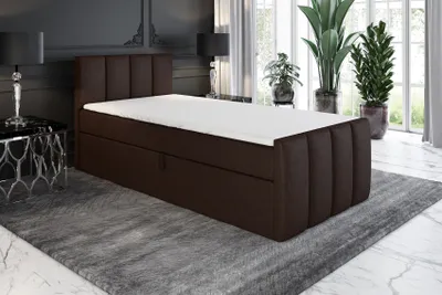 Produktbild von Boxspringbett, Jugendbett FUNI 80x200 (Links) mit Bettkästen, Bonell-Matratze und Topper. Farbe: Schwarz